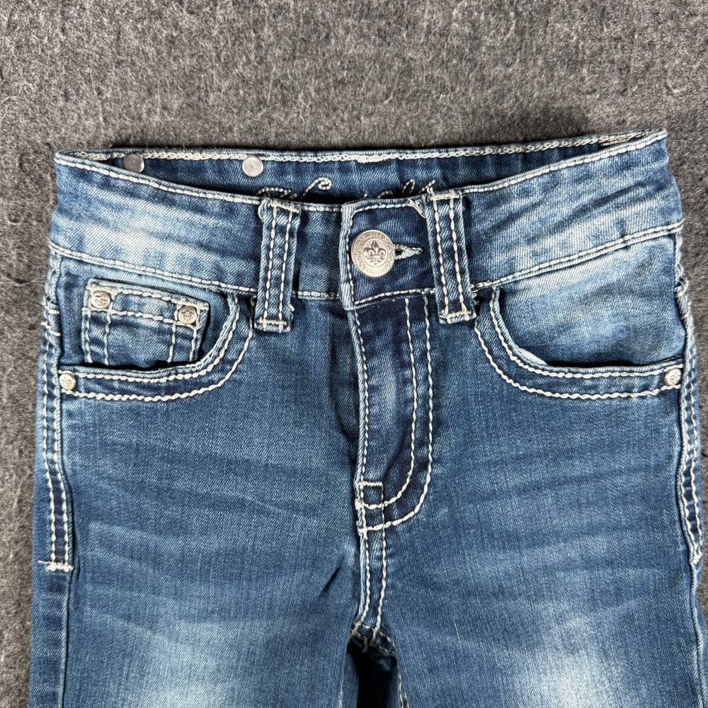 Wired Heart Girls Blue Bootcut Jeans Embroidered Cross Rhinestone Size 6 - Picture 6 of 9